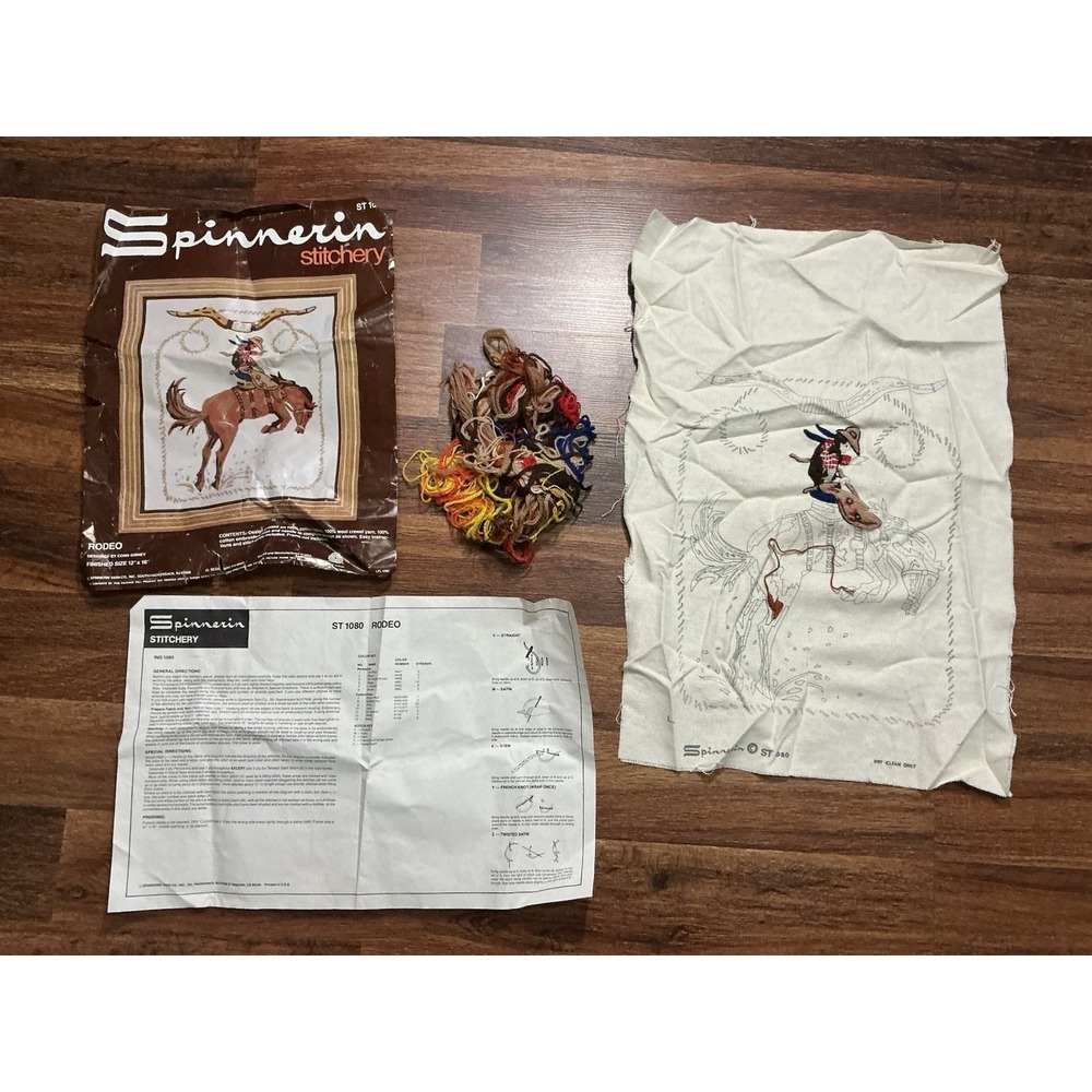 Spinnerin Stitchery Vintage Crewel Kit RODEO #ST 1080 Horse Cowboy USA
